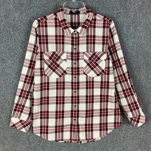 Sanctuary Flannel Top Women's Large Plaid Polyester Blend Adults Casual L